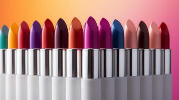 AI generated Colorful Lipsticks in Vibrant Background photo