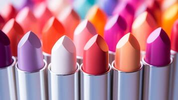 AI generated Colorful Lipsticks in Vibrant Background photo