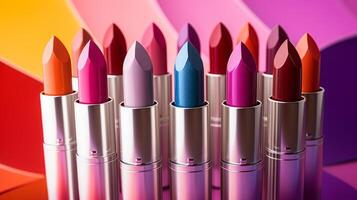 AI generated Colorful Lipsticks in Vibrant Background photo