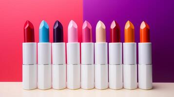 AI generated Colorful Lipsticks in Vibrant Background photo