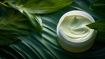 AI generated Skincare Products in Green Botanical Setting photo