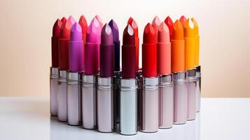 AI generated Colorful Lipsticks in Vibrant Background photo