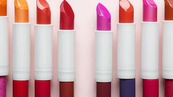 AI generated Colorful Lipsticks in Vibrant Background photo