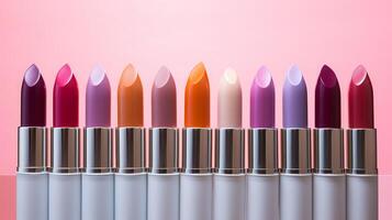 AI generated Colorful Lipsticks in Vibrant Background photo