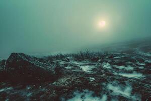 AI generated Foggy mountain landscape photo