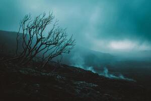 AI generated Landscape of foggy forest in the mountains at night photo