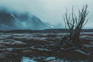 ai generado brumoso montaña paisaje foto