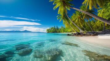 ai generado tropical playa paraíso con claro azul aguas foto