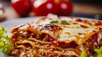 AI generated Closeup of a plate of lasagne bolognese photo