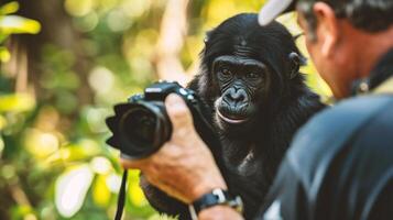 AI generated Chimpanzee monkey in the jungle photo