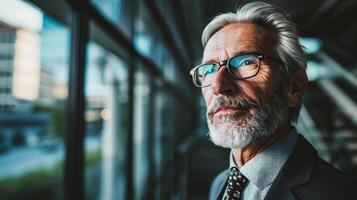 AI generated Portrait of mature bearded businessman in eyeglasses photo