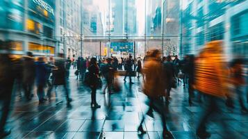 AI generated People walking in the city. Blurred motion. Abstract background. photo