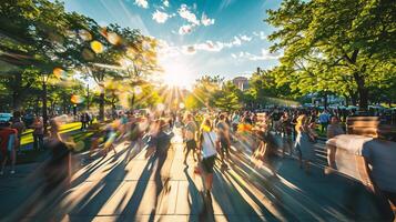 AI generated People walking in the city. Blurred motion. Abstract background. photo