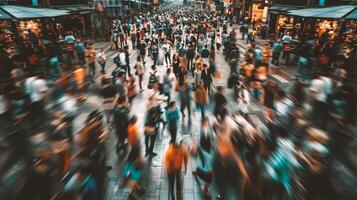 ai generado personas caminando en el ciudad. borroso movimiento. resumen antecedentes. foto