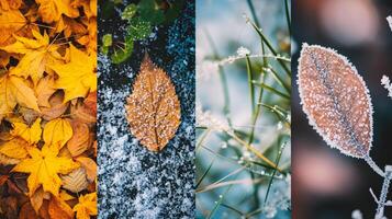 ai generado collage de estaciones - primavera, verano, otoño y invierno. foto