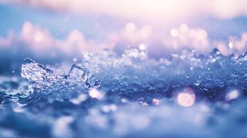 AI generated Macro shot of water drops on the surface of the water with bokeh background photo