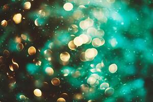 AI generated Christmas and New Year holidays background with colorful bokeh defocused lights photo