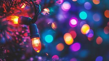 AI generated Christmas and New Year holidays background with colorful bokeh defocused lights photo