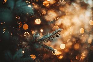 AI generated Christmas and New Year holidays background with colorful bokeh defocused lights photo