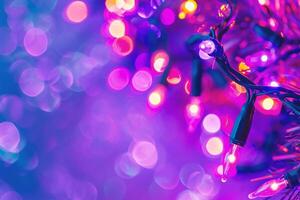 AI generated Christmas and New Year holidays background with bokeh defocused lights photo