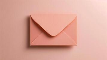 AI generated Top view of pink envelope on pink background. Minimal concept. photo