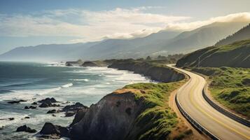 AI generated Scenic Coastal Road, Ocean View, Sunny Day photo