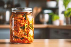 ai generado kimchi coreano comida en el mesa en el cocina - coreano comida estilo foto