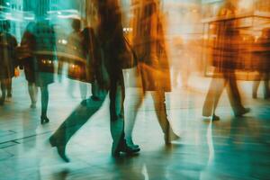 AI generated abstract motion blur of people walking in the city,blurred background photo