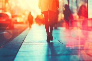 AI generated abstract motion blur of people walking in the city,blurred background photo