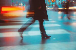 AI generated abstract motion blur of people walking in the city,blurred background photo