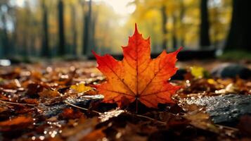 ai generado otoño hojas en el bosque. naturaleza antecedentes. foto