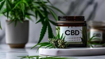 AI generated Cannabis CBD oil in a jar. Medicinal indica with CBD. photo