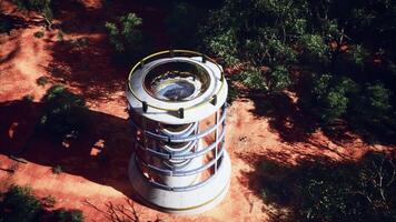 uma futurista vidro estufa torre dentro a meio do a deserto video