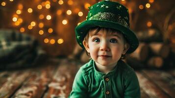 AI generated St. Patrick's Day boy in green hat photo