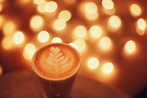 AI generated Coffee latte macchiato with christmas lights photo