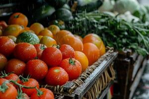 AI generated Variety of fresh vegetables in the market photo