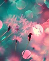 AI generated Dandelion flower with soft pastel colors and bokeh photo