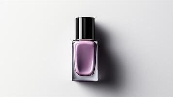 AI generated Purple nail polish bottle mockup on white background photo
