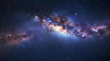 ai generado lechoso camino galaxia como visto desde tierra. denso racimos de estrellas y celestial polvo creando un brillante, intrincado modelo en contra el oscuro cielo. concepto de astronomía, espacio, galaxia, cosmos foto