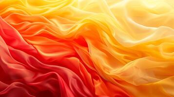 AI generated Vibrant abstract yellow and red background with scattered leaves and flowing silk fabric photo