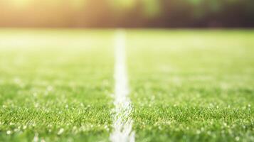 AI generated Vivid close up of a baseball field in bright daylight with lush green grass and clear blue sky photo