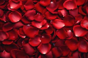 AI generated Red background with rose petals, place for text photo