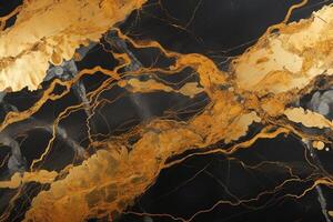 AI generated Black and gold marble background, place for text photo