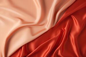 AI generated Background made of silk fabric, beige and red color, folds on fabric AI generated photo