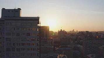 Moscow at dawn. Residential buildings video from the drone.