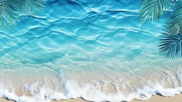 AI generated Tropical leaf shadow on water surface of white sand beach   abstract summer vacation concept photo