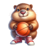 ai gerado uma desenho animado marmota segurando uma basquetebol png