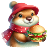 AI generated a cartoon groundhog wearing a red hat and scarf png