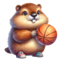 ai gerado uma desenho animado marmota segurando uma basquetebol png