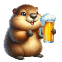 AI generated groundhog holding a beer png